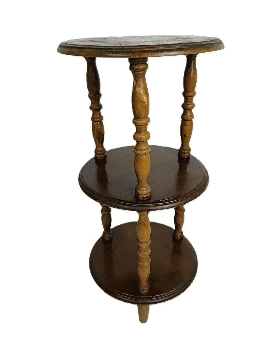 Vintage 3 Tier Pedestal Plant Stand Etagere Wood Italy 60s photo for sale