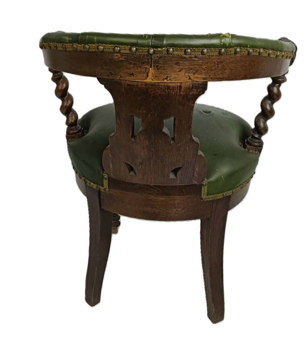 photo for sale Antique Barley Twist Hand Carved Wood Chair Leather Seating Ornate Lion Heads  1