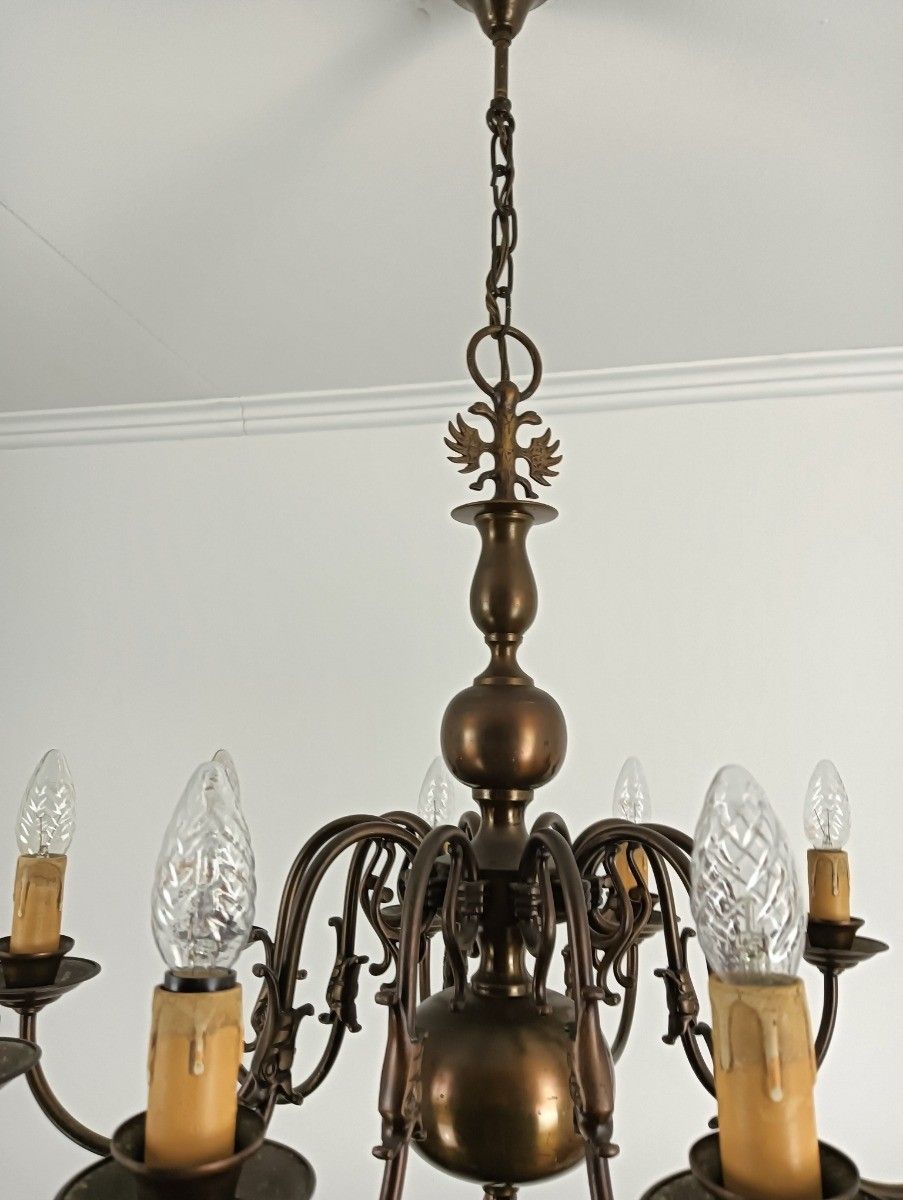 Flemish Dutch Chandelier Style 10 Arm Lights  Country Vintage Brass Vintage photo vintage