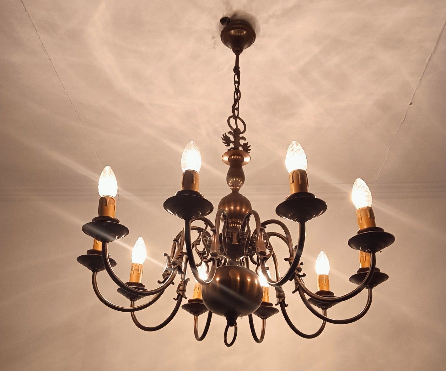 Lighting Flemish Dutch Chandelier Style 10 Arm Lights  Country Vintage Brass Vintage photo
