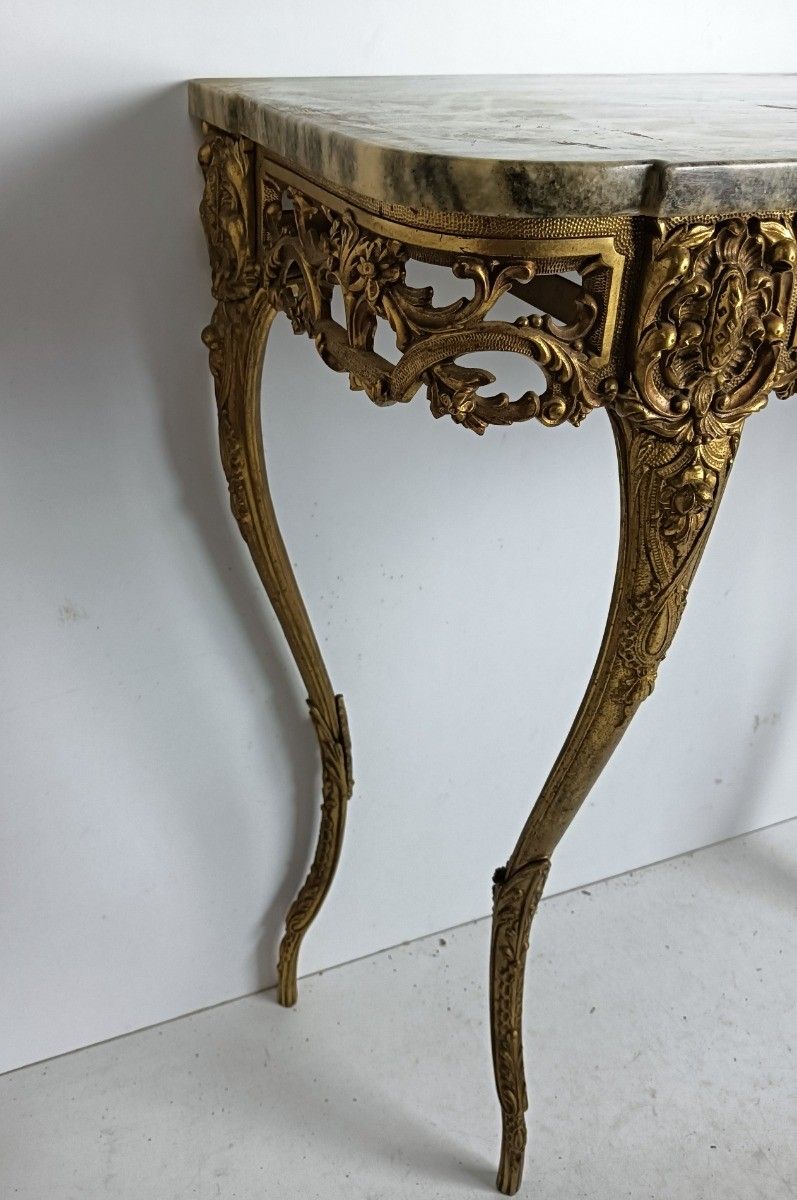 Mid Century Modern Onyx Marble Top Wall Console Vintage Brass Ornate photo buy