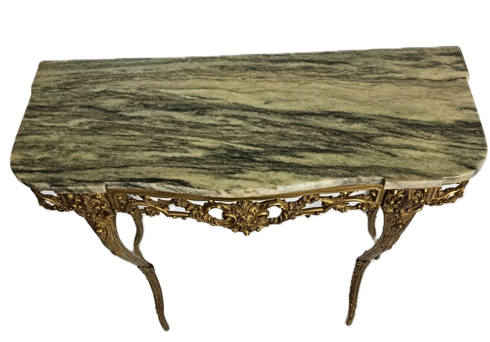 Mid Century Modern Onyx Marble Top Wall Console Vintage Brass Ornate photo vintage