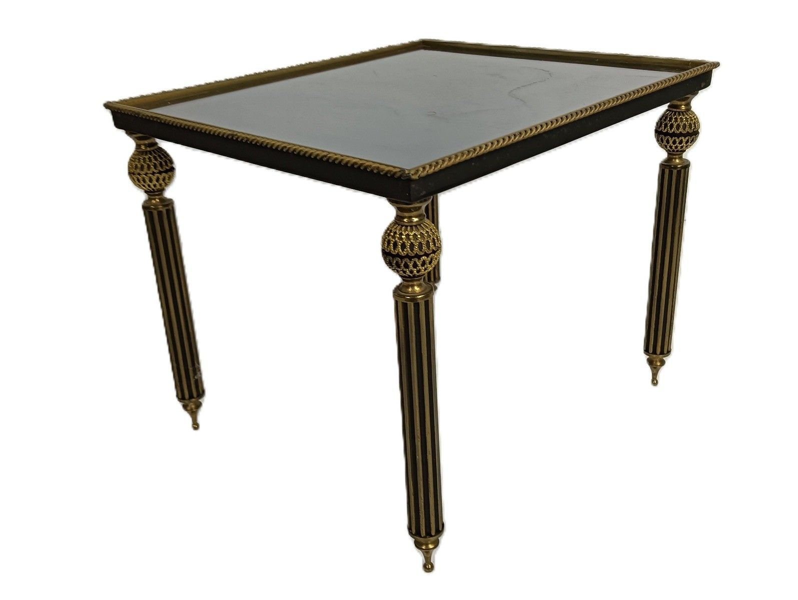 Vintage Side Table Coffee Wine Hollywood Regency Smoked Black Glass Brass photo for sale