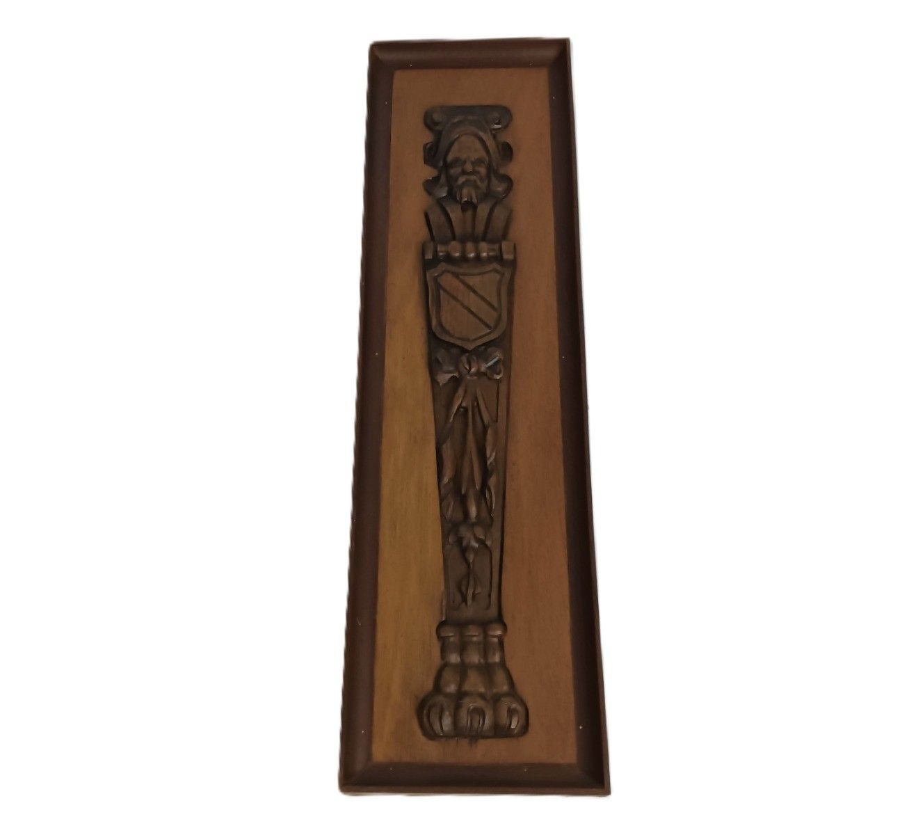Carved Wooden Wall Plaque Panel Reclaimed Male Figurine Heraldic Antique photo furniture