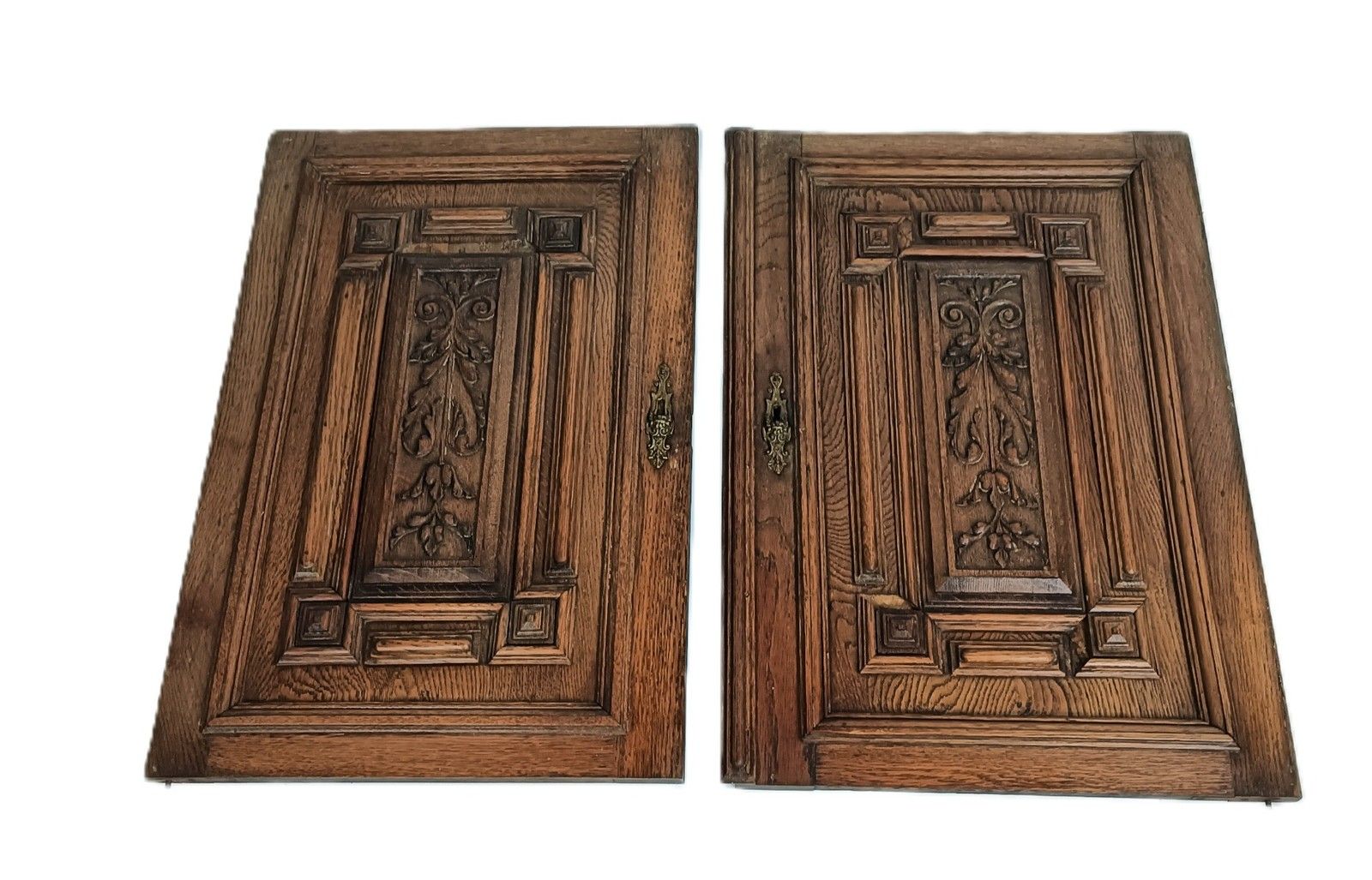 Pair Antique Door Panels Carved Wood  Architectural Reclaimed Salvaged Oak photo 358.0