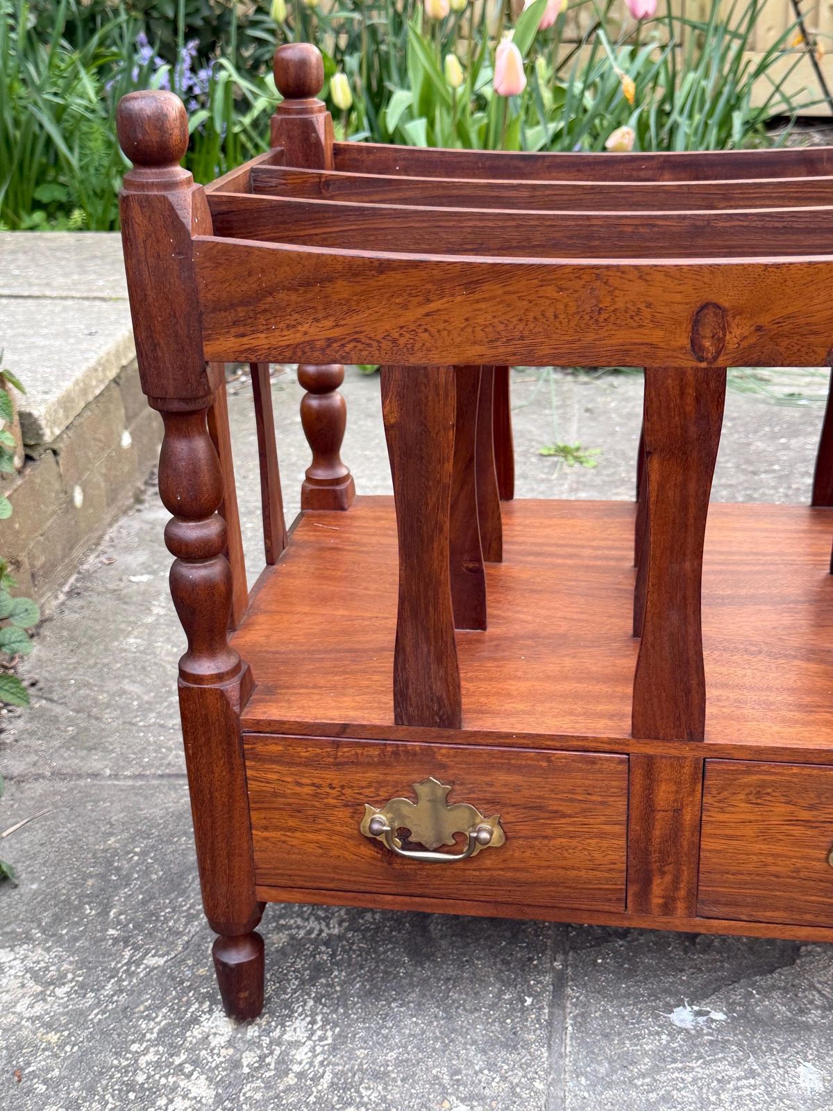 photo vinterior Vintage Wooden Canterbury Magazine Rack With Drawers Turned Spindles Traditional Storage