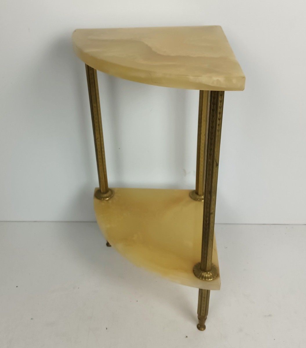 Mid Century Corner Pedestal Plant Stand Side Table Two Tier Brass Marble Hollywo photo furniture