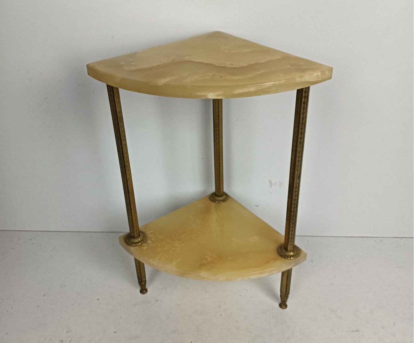 Mid Century Corner Pedestal Plant Stand Side Table Two Tier Brass Marble Hollywo photo Furniture