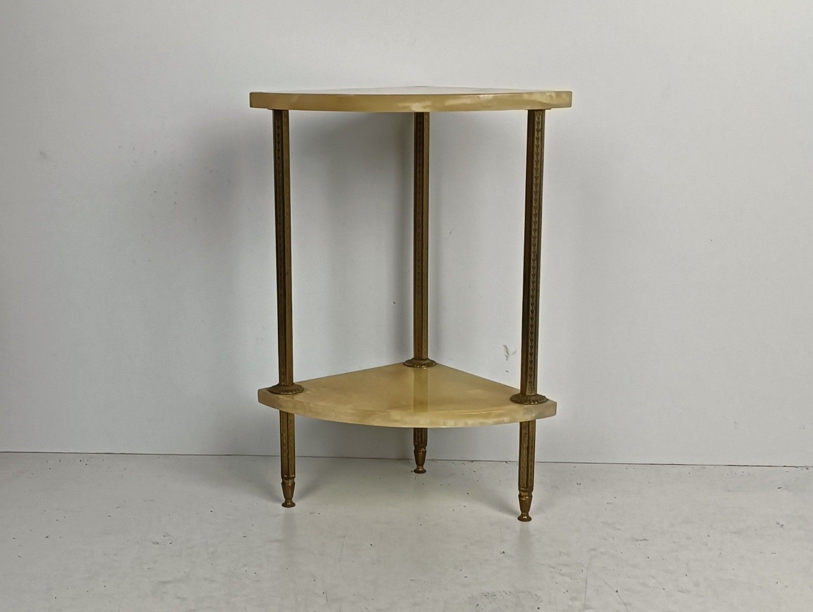 Mid Century Corner Pedestal Plant Stand Side Table Two Tier Brass Marble Hollywo photo vinterior