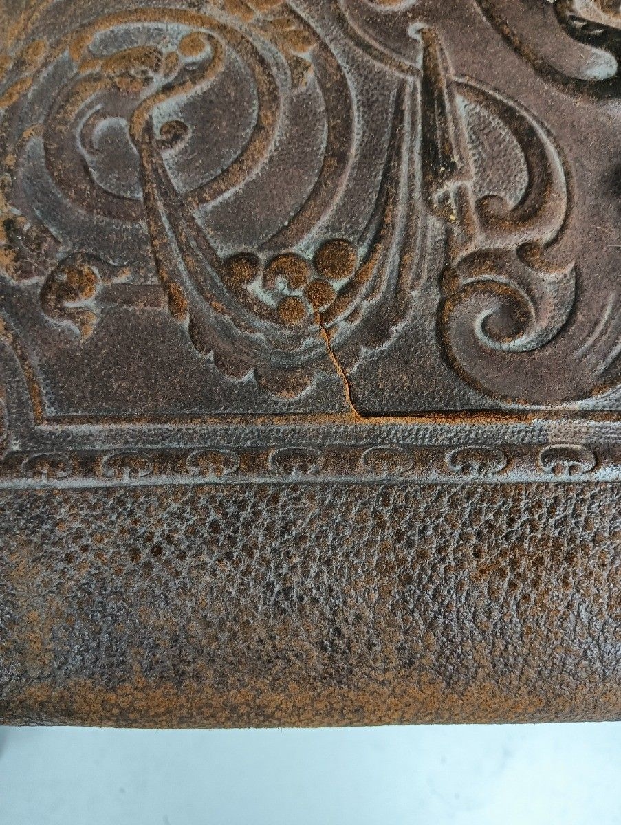 photo for sale Set Of 2 Antique Gothic 1900s Chairs Barley Twist Wood Renaissance Dragons Leath
