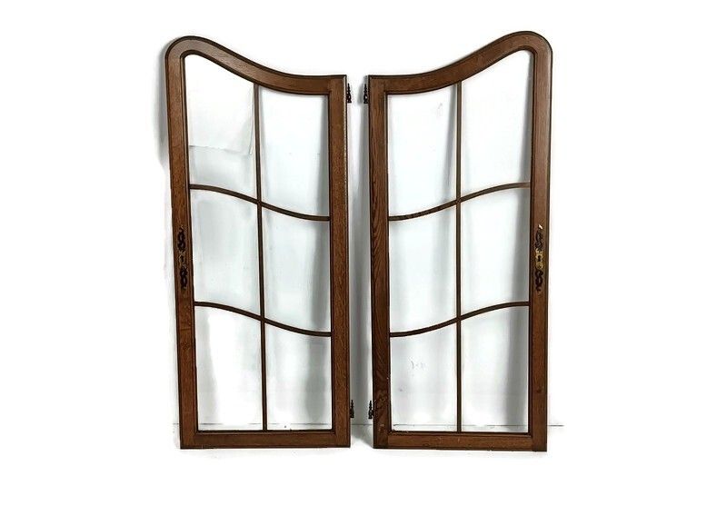 Pair Antique Door Panels Wood Glass Tall Pair 1920s Reclaimed Architectural