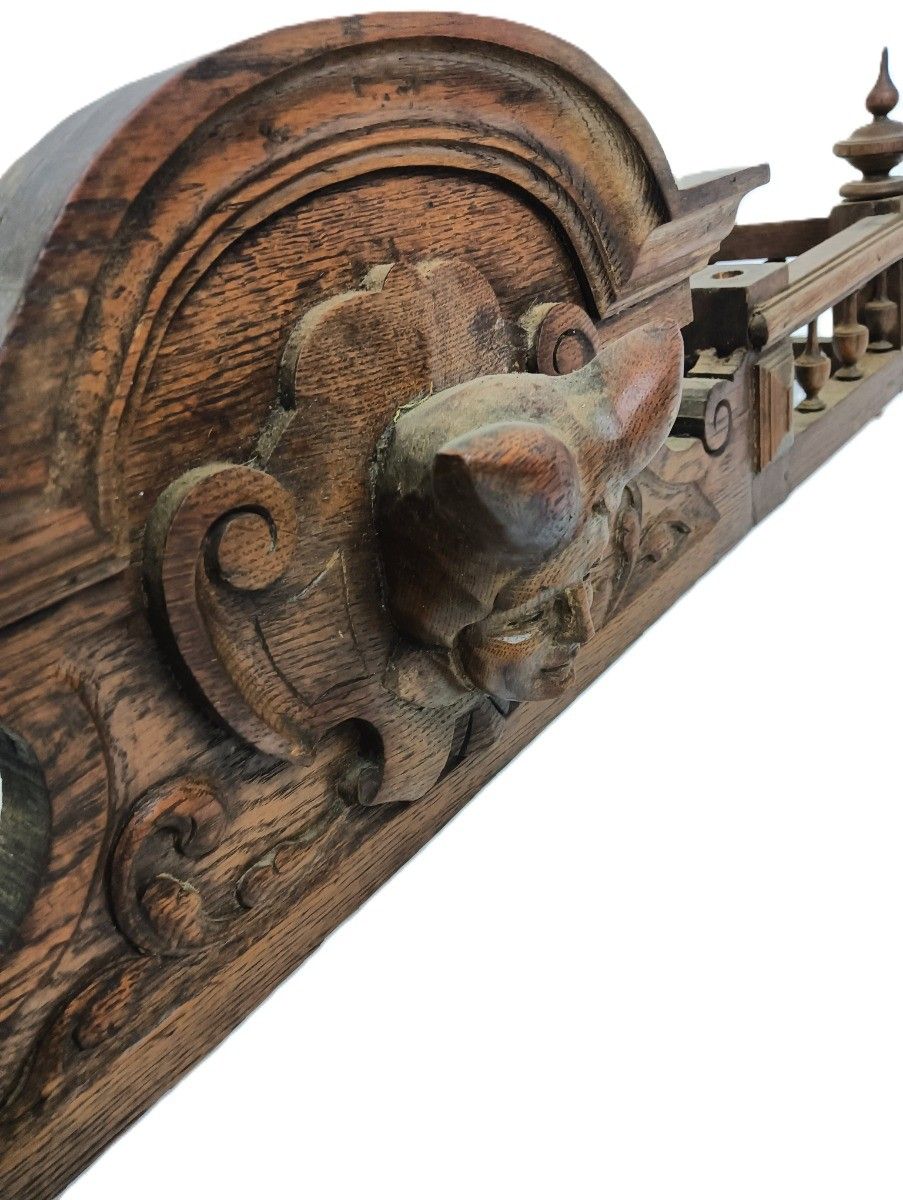 Large Antique Pediment Over Door Spindles Jester Carved Wood Side Panels photo Home Decor