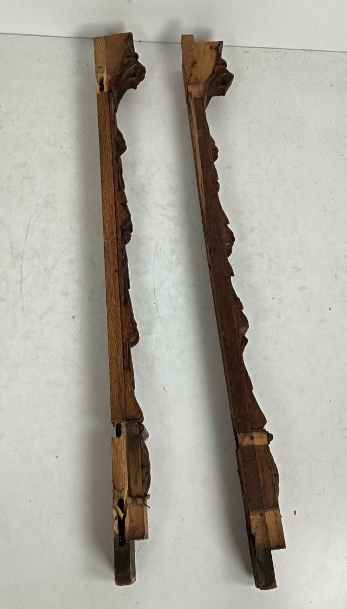 Antique Pair Corbels Hand Carved Wood Architectural Bas Relief Reclaimed Trims P photo vintage