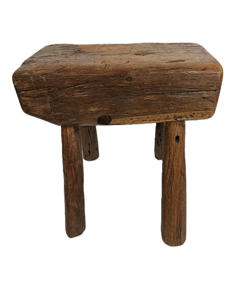 Antique Folk Art Hand Made Brutalist Footstool Milking Stool Pedestal Plant Stan photo for sale
