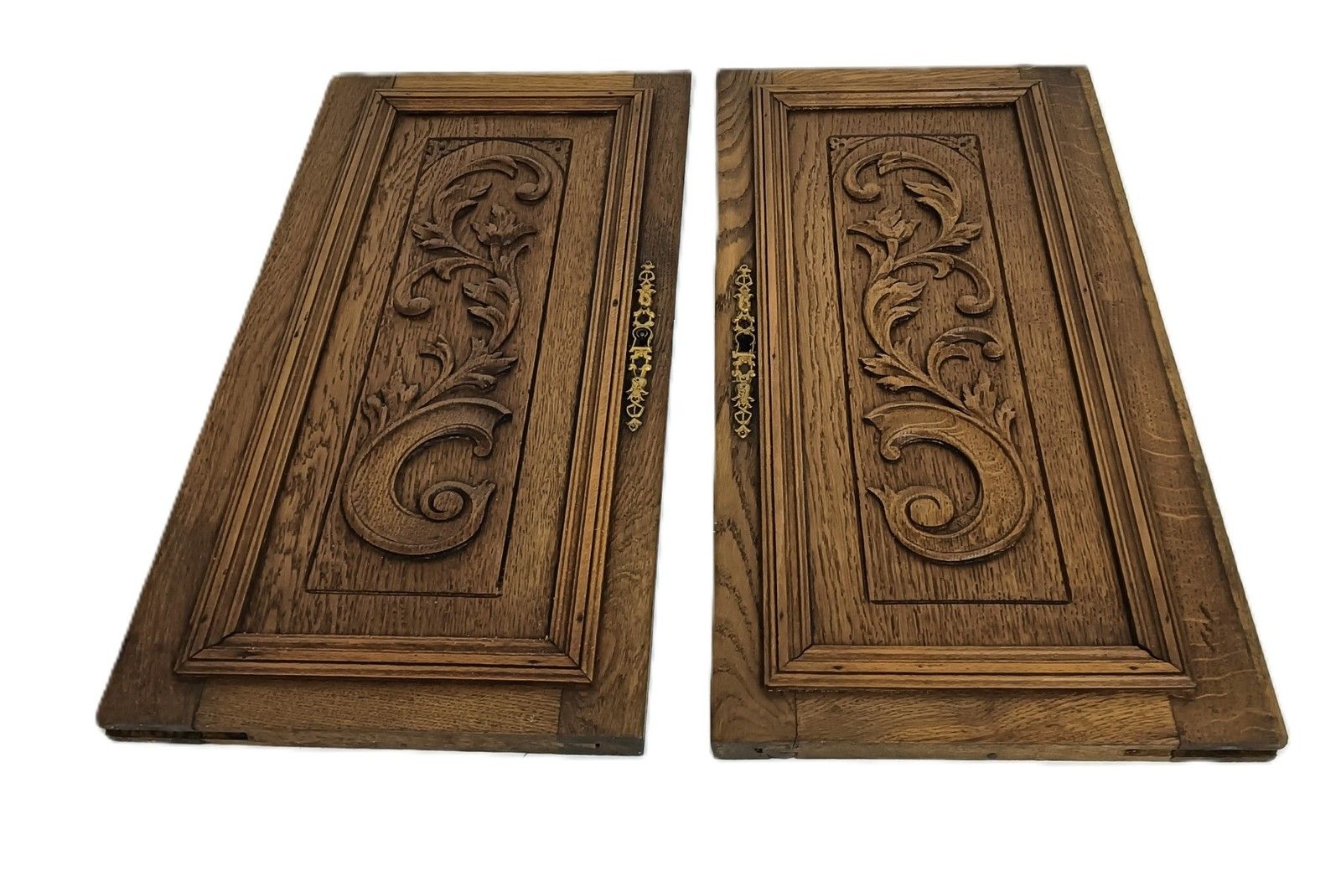Pair Antique Smaller Door Panels Carved Wood Reclaimed Architectural