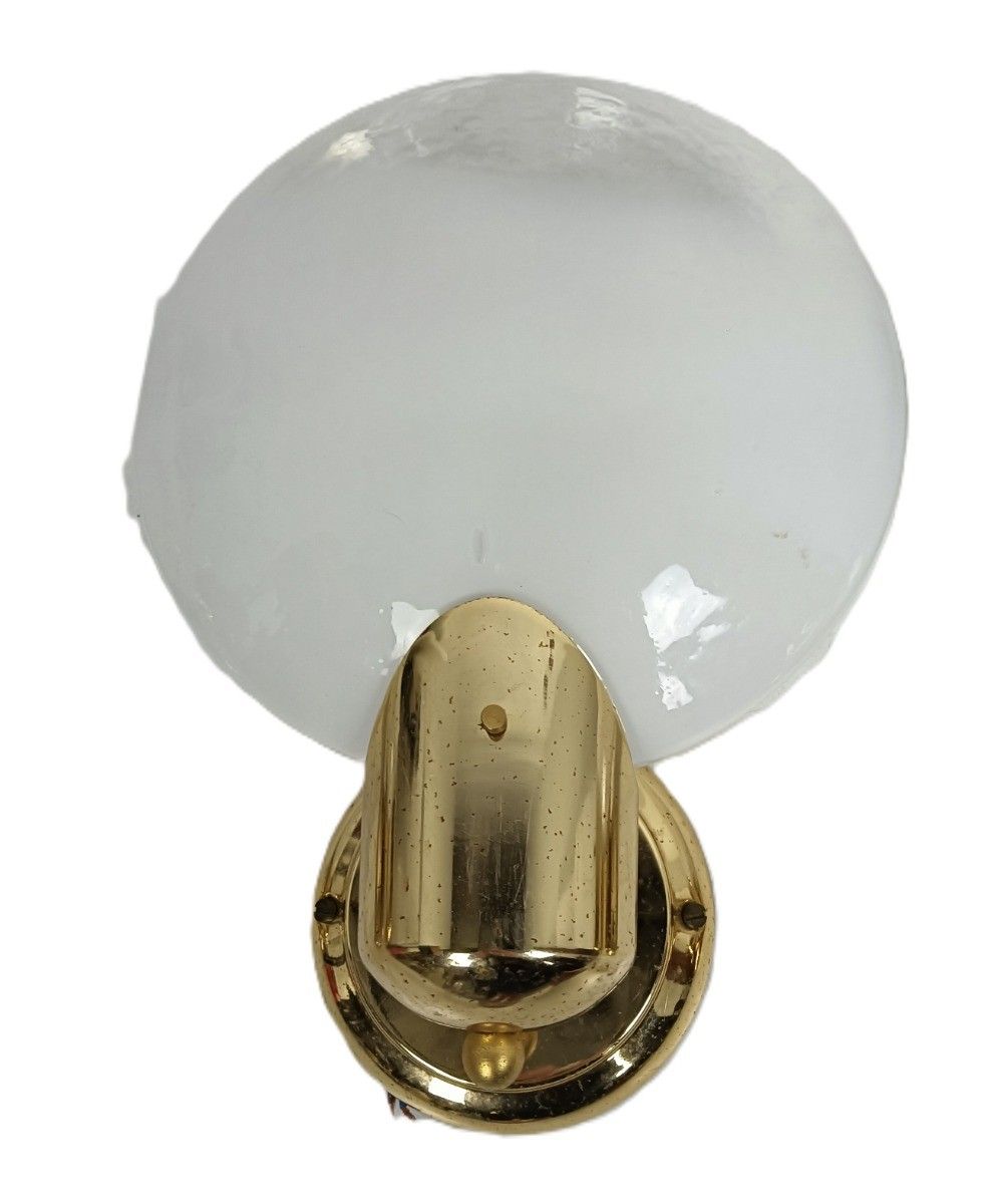Set Of 3 Modernist Wall Sconces Art Glass Shades Brass Boulanger Belgium Wow photo for sale