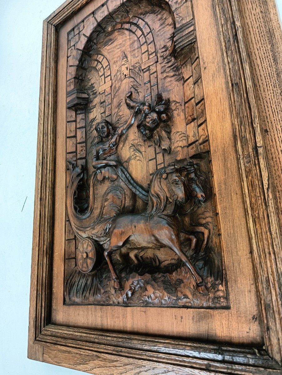 Antique Flemish Door Panel Carved Wood Wow Female Warrior Horses Reclaimed Archi photo buy