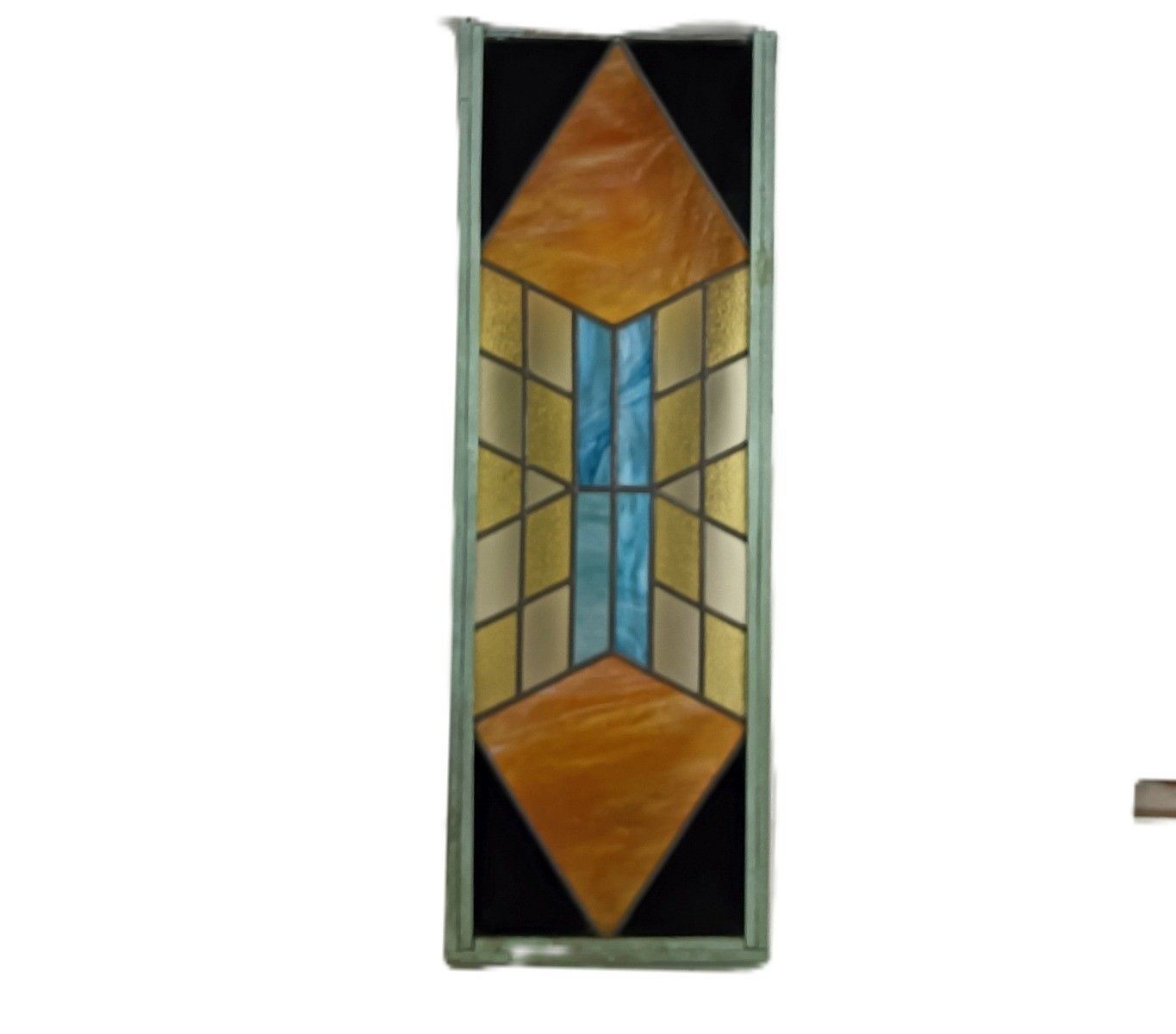Xl Large Art Deco Antique Leaded Glass Framed Wood Geometric
