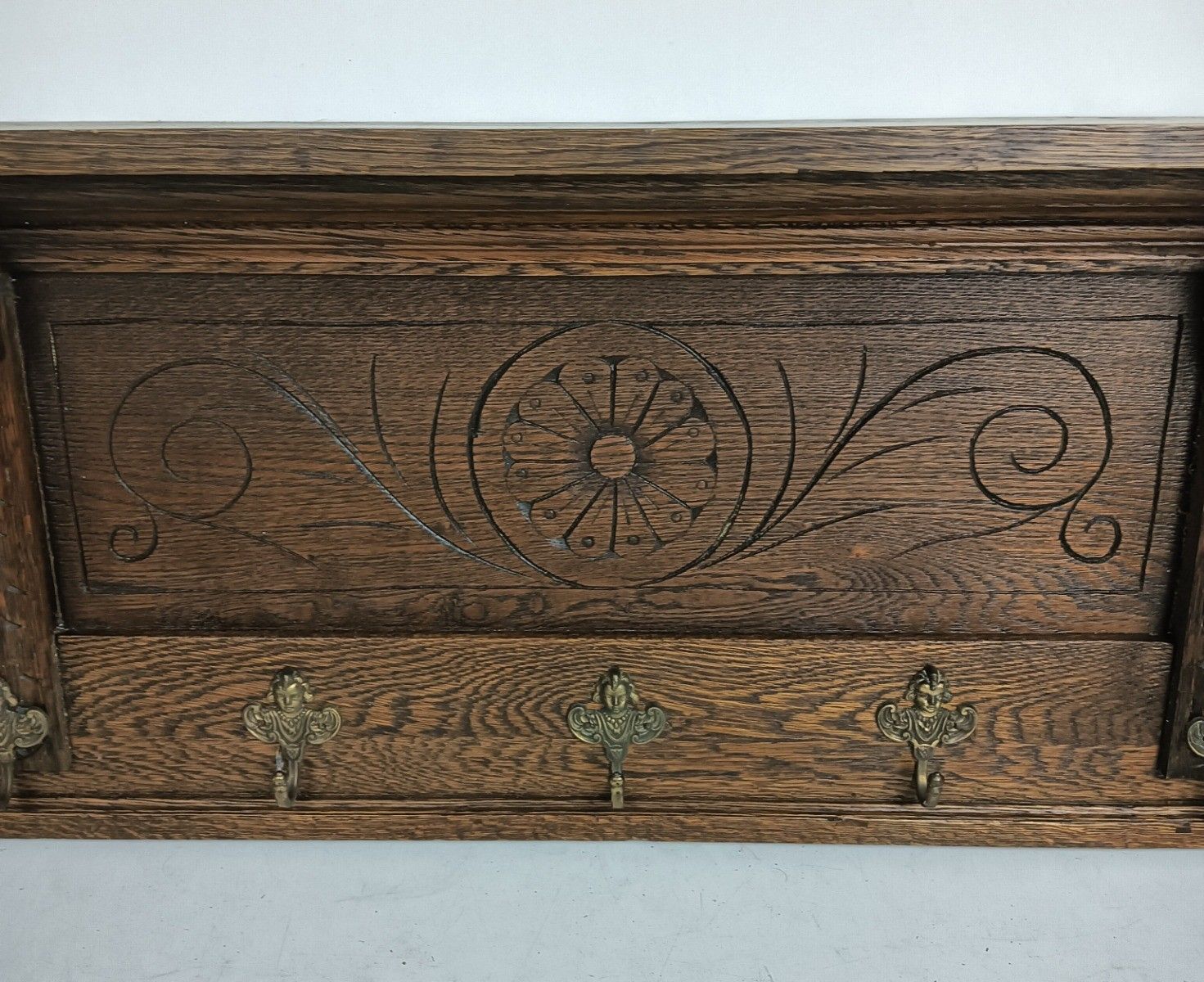 Hand Carved Wood Antique Coat Hat Kitchen Hallway Rack Ornate Figurine Male Head photo Furniture