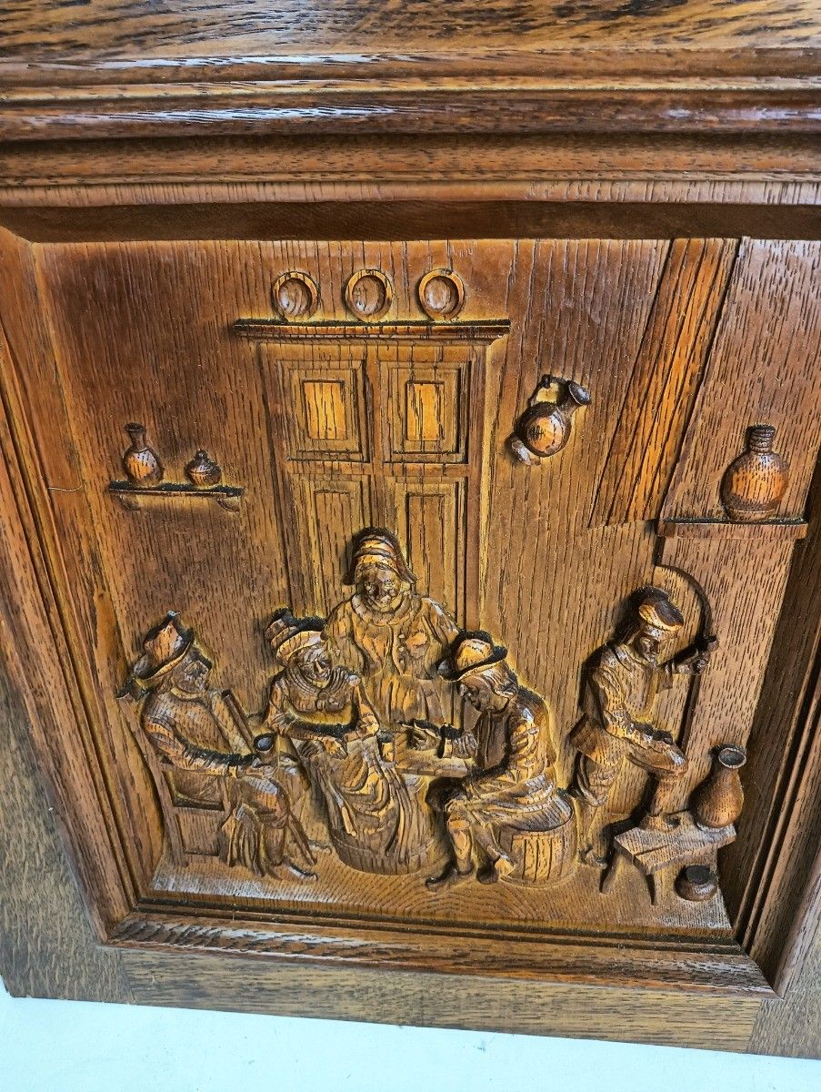 Pair Vintage  Carved Wood Breughel Style  Door Panels Reclaimed Architectural Ca photo Home Fixtures
