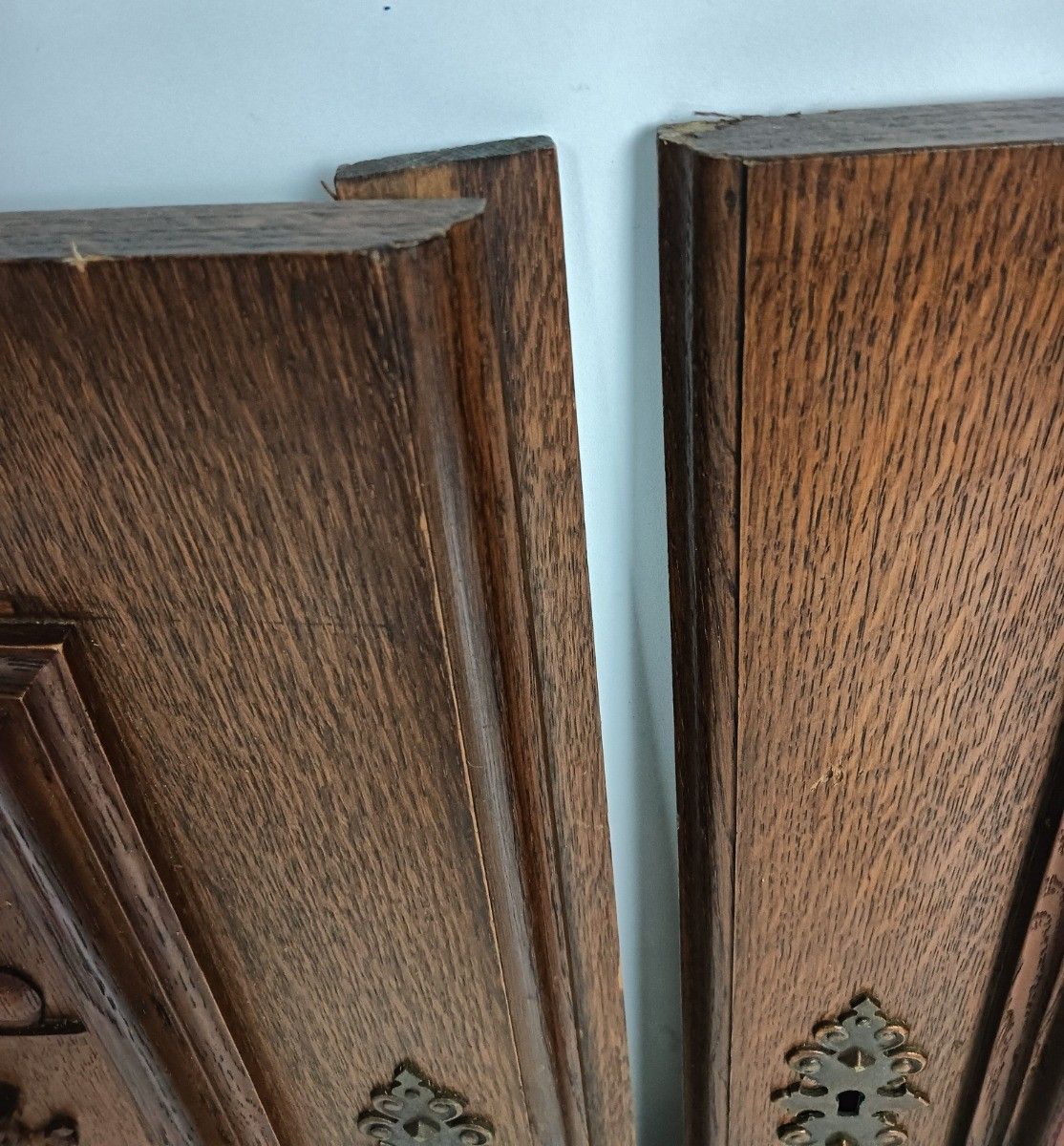 Pair Vintage  Carved Wood Breughel Style  Door Panels Reclaimed Architectural Ca photo vinterior