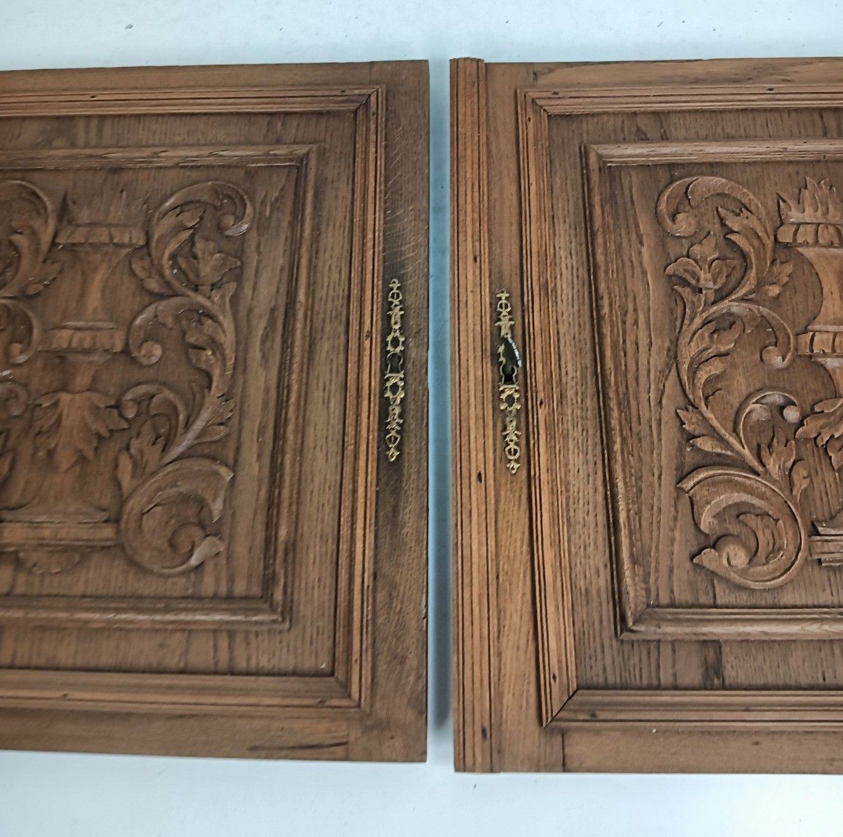 Pair Antique Door Panels Doors Cabinet Reclaimed Architectural Vase Flowers photo furniture