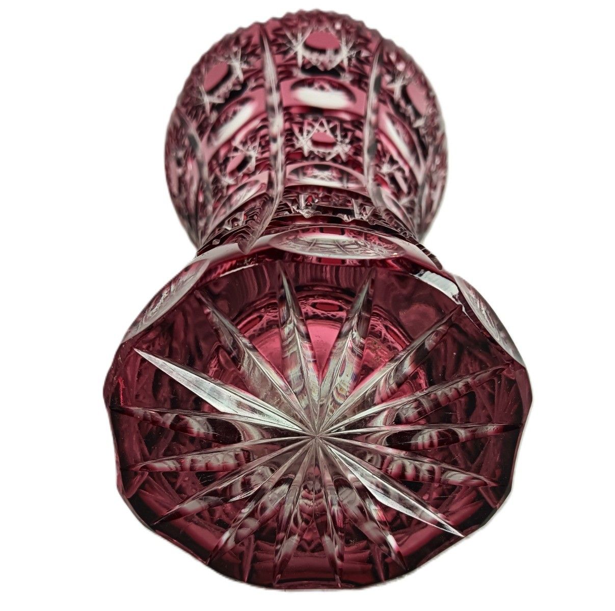 Crystal Cranberry Red Clear To Cut Bowl Vase Dot Star Vintage Czech Republic photo furniture