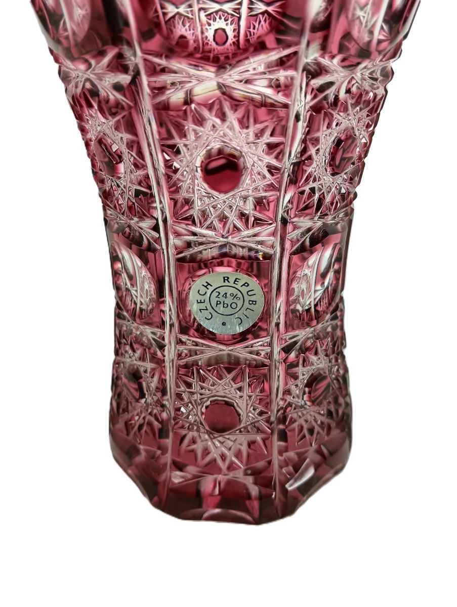 Crystal Cranberry Red Clear To Cut Bowl Vase Dot Star Vintage Czech Republic photo 179.0