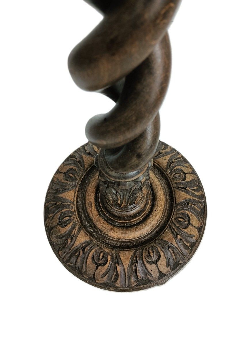 Hand Carved Ornate Wood Barley Twist Pedestal Smokers Side Plant Stand Table Two photo for sale