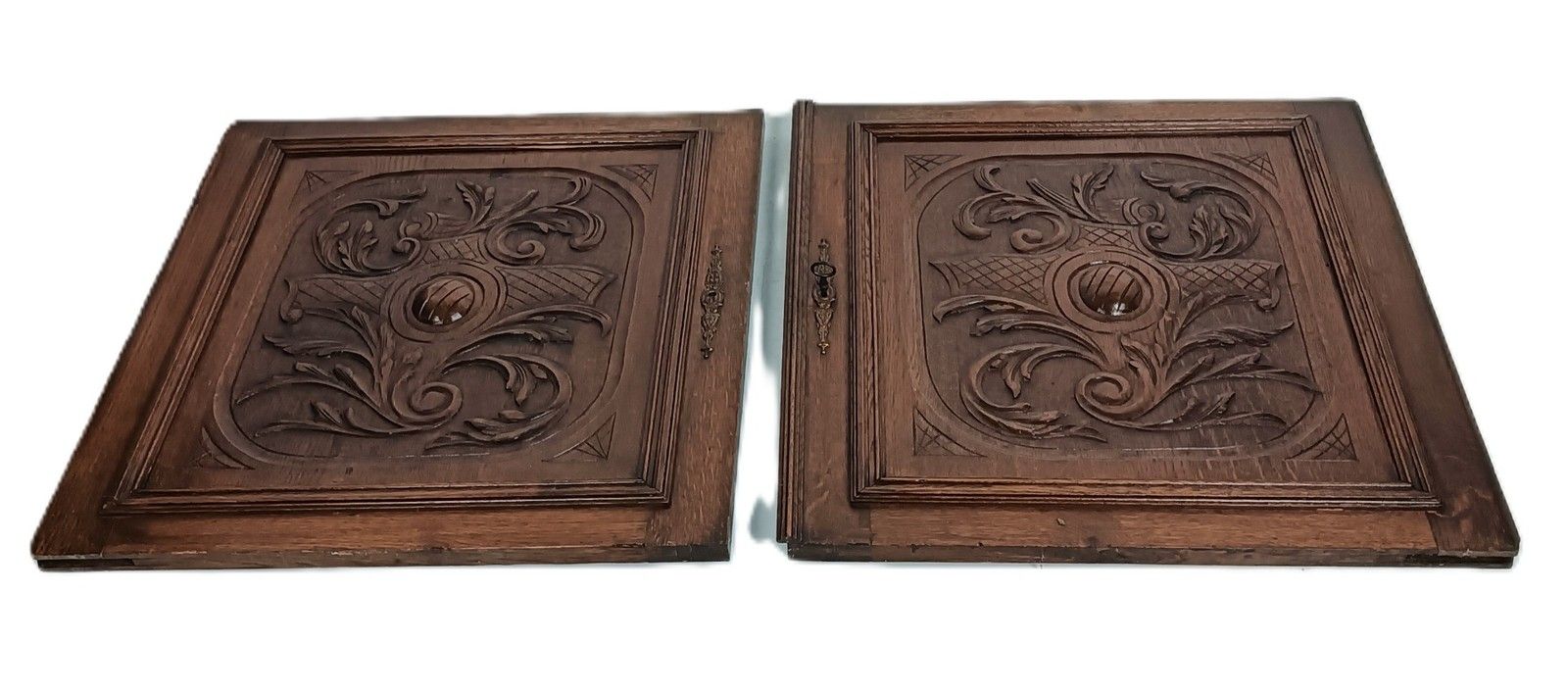 Pair Antique Hand Carved  Wooden Door Panels Reclaimed Architectural Salvaged Ba