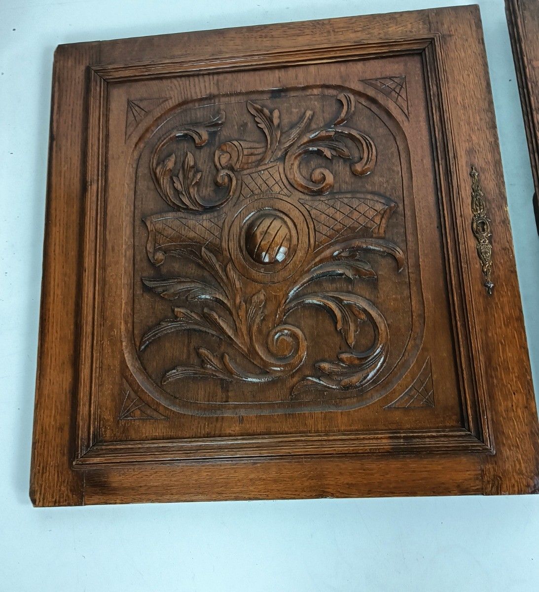 Pair Antique Hand Carved  Wooden Door Panels Reclaimed Architectural Salvaged Ba photo for sale