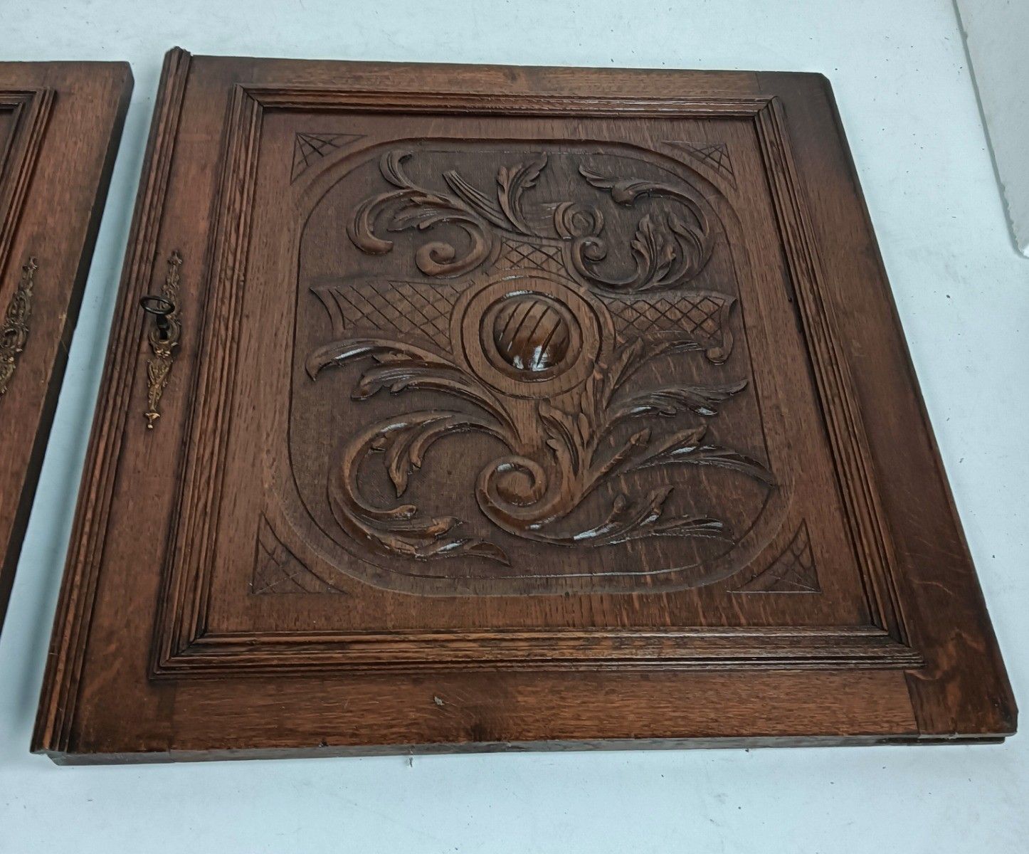 Pair Antique Hand Carved  Wooden Door Panels Reclaimed Architectural Salvaged Ba photo buy