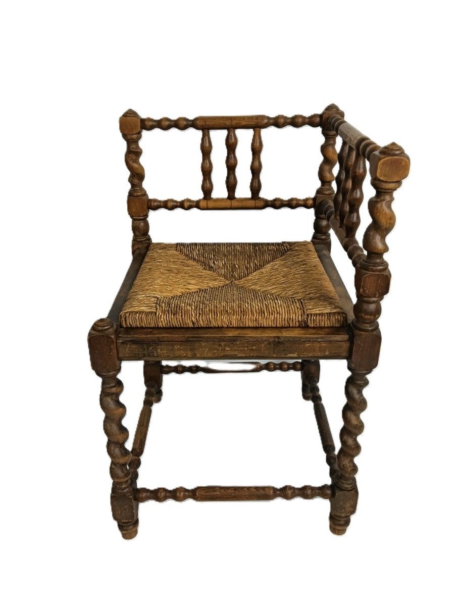 Twisted Wooden Barley Twist Corner Chair Rush Seating Hobnails Edwardian Beautif photo furniture