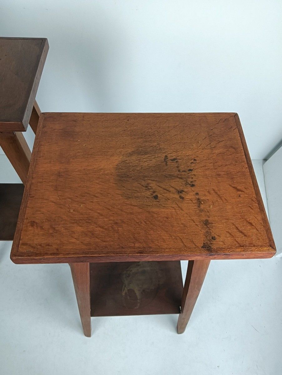 Couple Of Oak Stylish Plant Stands Pedestals Side Tables Two Tiers Vintage photo for sale