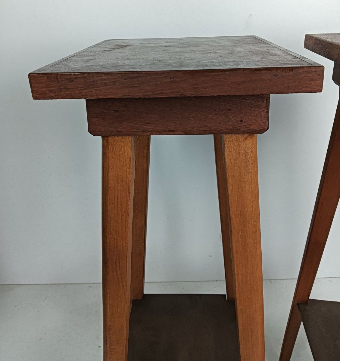 Couple Of Oak Stylish Plant Stands Pedestals Side Tables Two Tiers Vintage photo 495.0