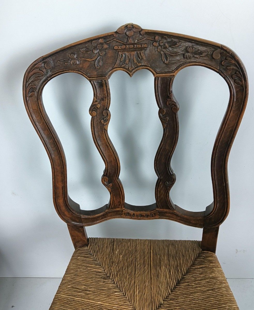 Antique Wood Louis XV Style Cane Rush Seat Dining Chairs  Pair French Elegant photo 538.0