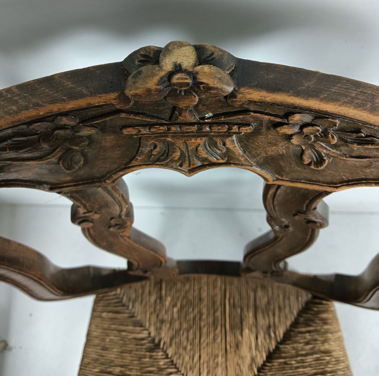 Antique Wood Louis XV Style Cane Rush Seat Dining Chairs  Pair French Elegant photo vinterior