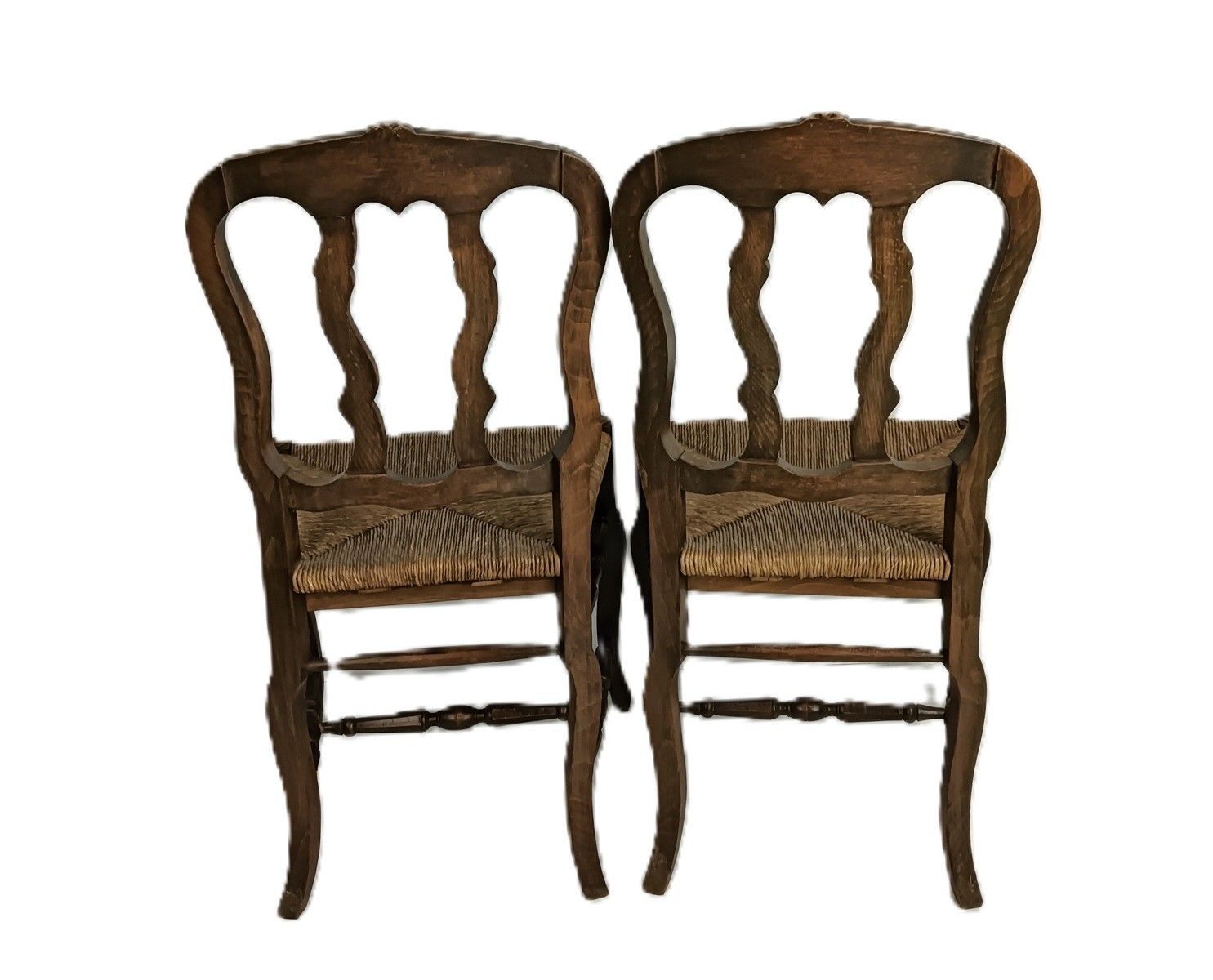 Antique Wood Louis XV Style Cane Rush Seat Dining Chairs  Pair French Elegant photo vintage