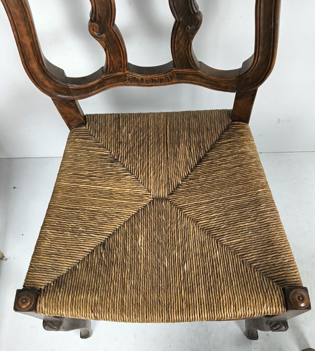 photo furniture Antique Wood Louis XV Style Cane Rush Seat Dining Chairs  Pair French Elegant