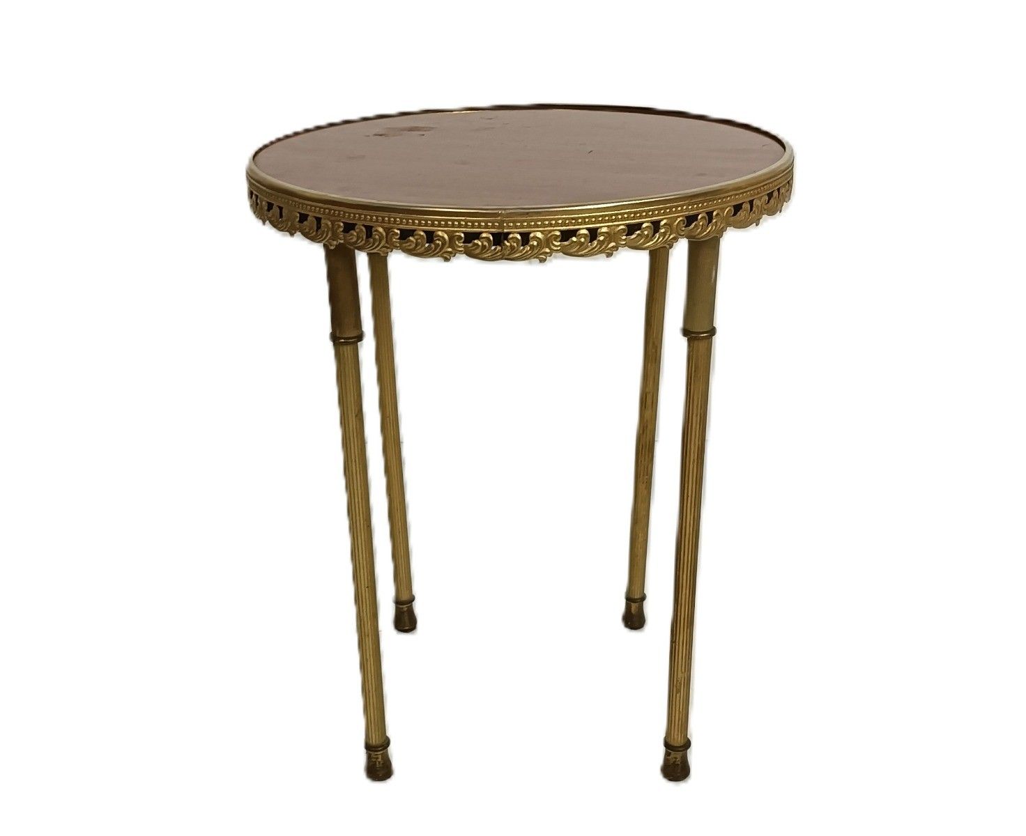 Vintage  Side Table Messing Veneer Top Occasional Table Pedestal Plant Stand Hol