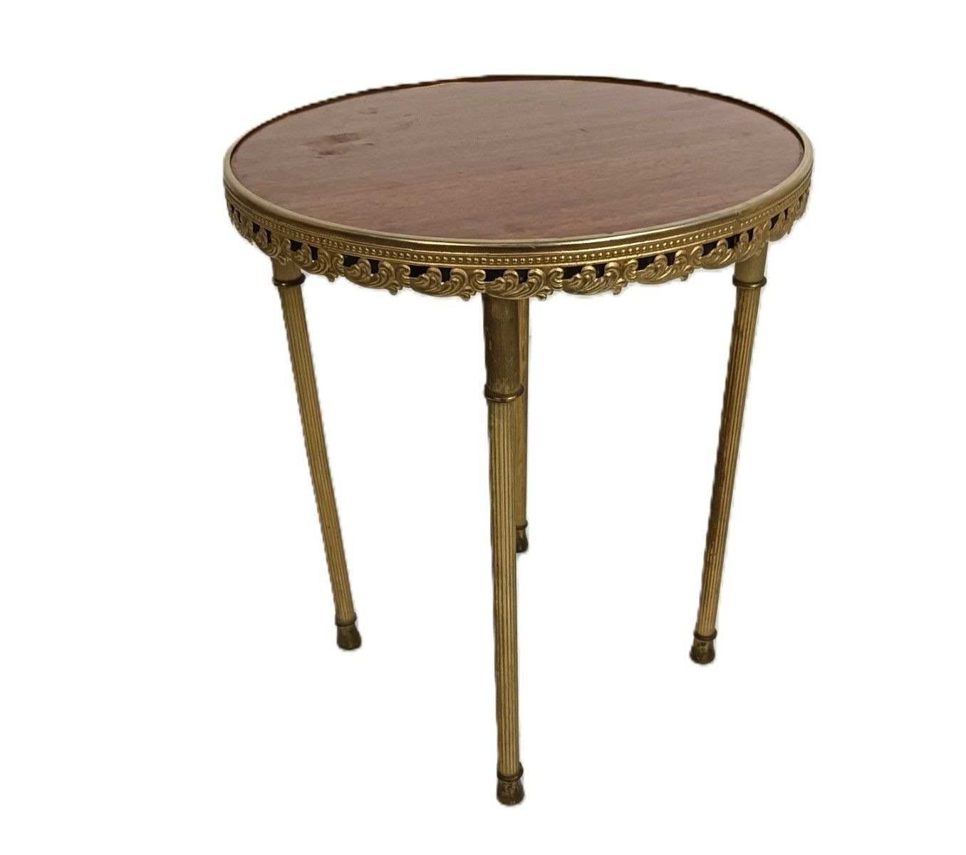 Vintage  Side Table Messing Veneer Top Occasional Table Pedestal Plant Stand Hol photo vinterior