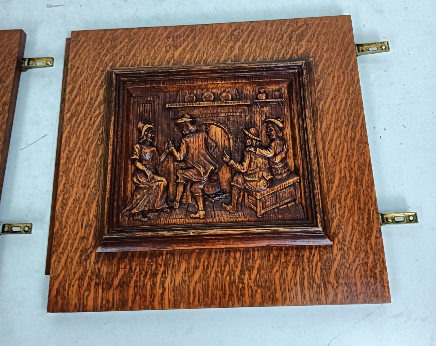 Two Door Panels Vintage Carved Wood Dancing Couples Bas Relief Reclaimed Archite photo for sale