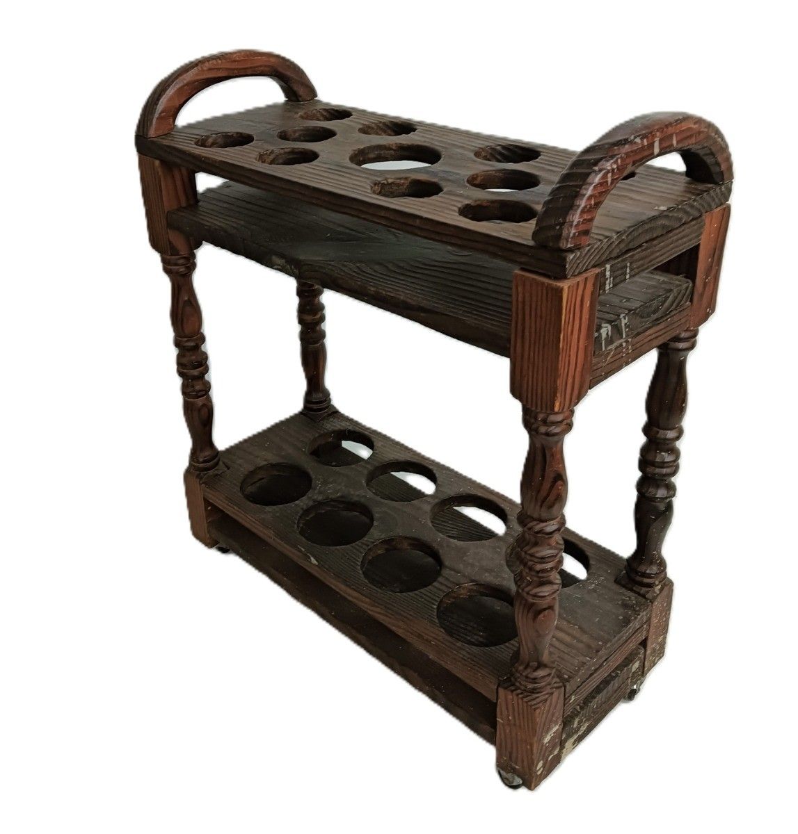 Wine Bottle Bar Cart Rack Spanish Wood Vintage On Wheels Funky photo furniture