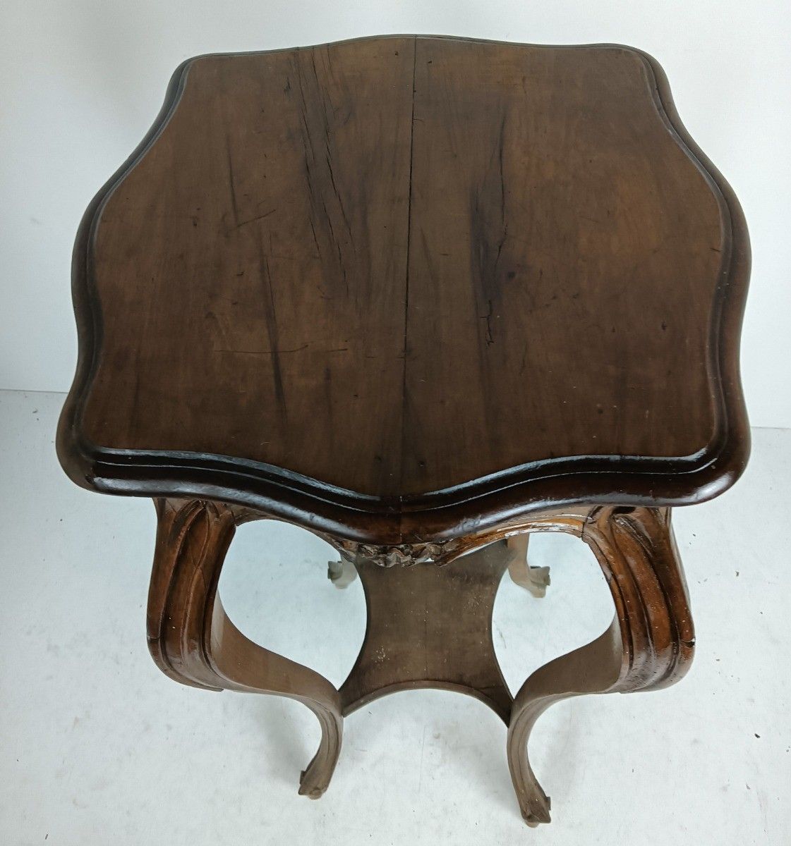Furniture Large Ornate Two Tier Pedestal Antique Art Nouveau Plant Stand Side Table Wood photo