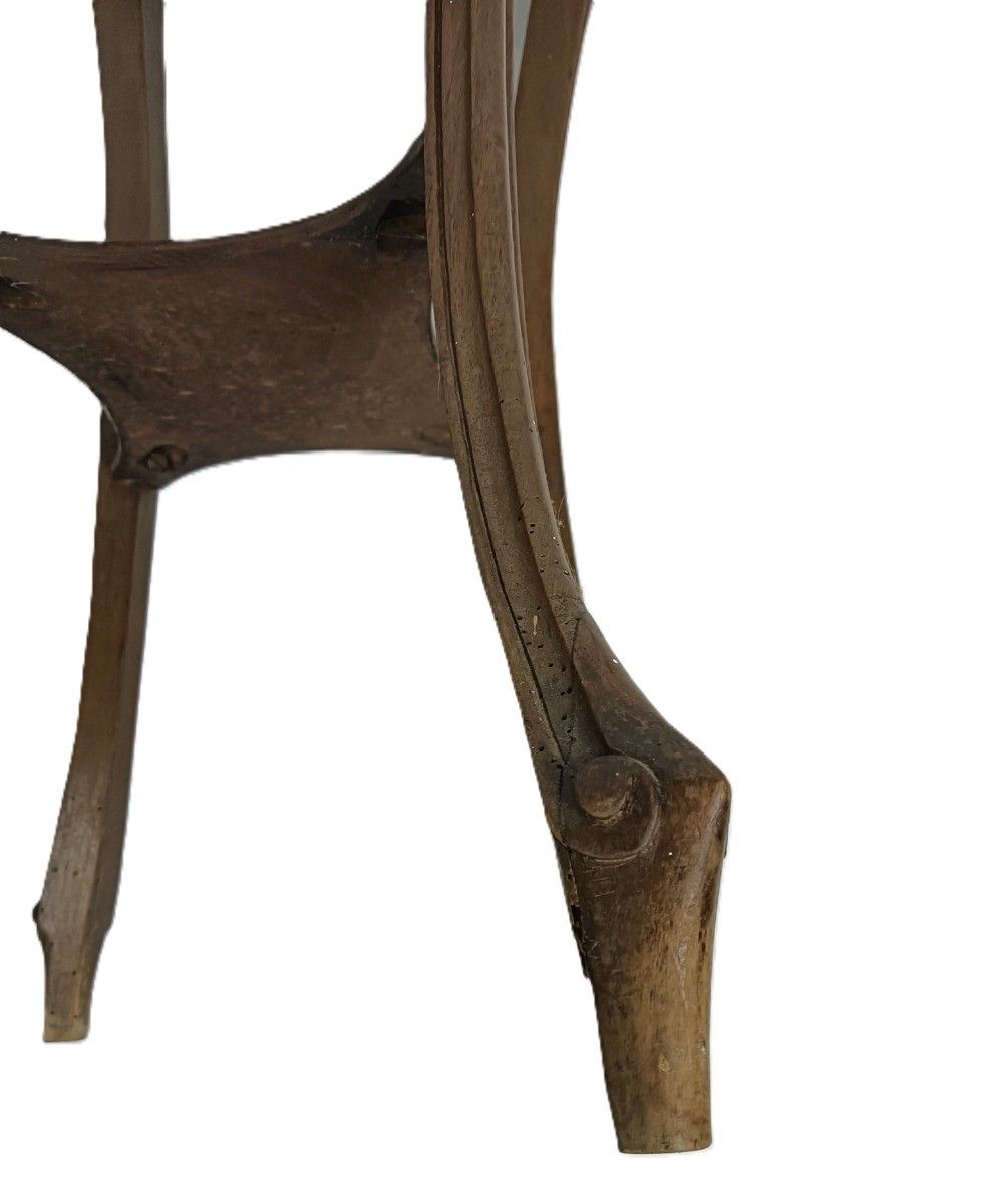 photo vintage Large Ornate Two Tier Pedestal Antique Art Nouveau Plant Stand Side Table Wood