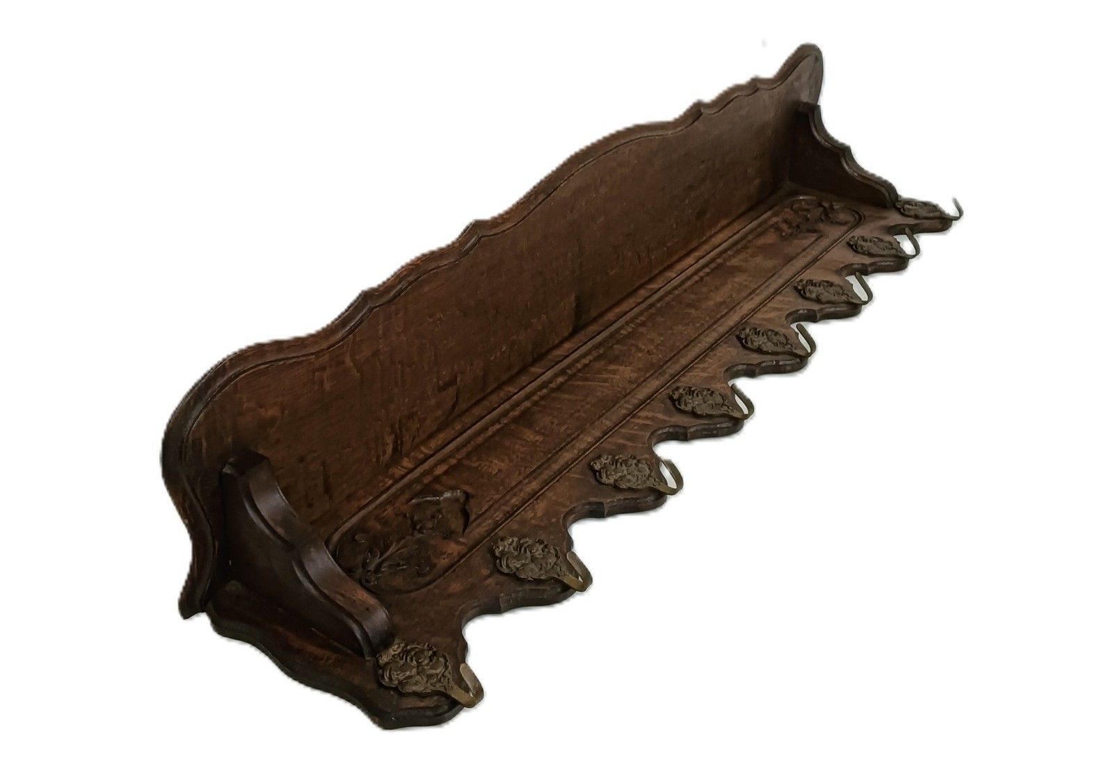 Hand Carved Wood Antique Coat Hat Kitchen Hallway Rack Ornate 8 Hooks Large