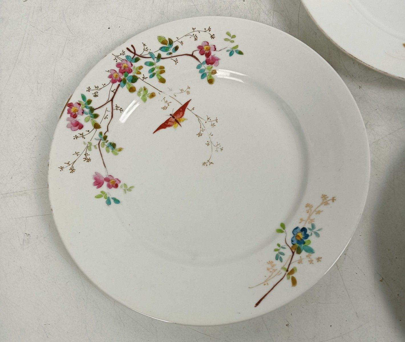Set Of 6 Victorian Antique 19th Century Breakfast Plates Hand Painted Flowers Bu photo for sale