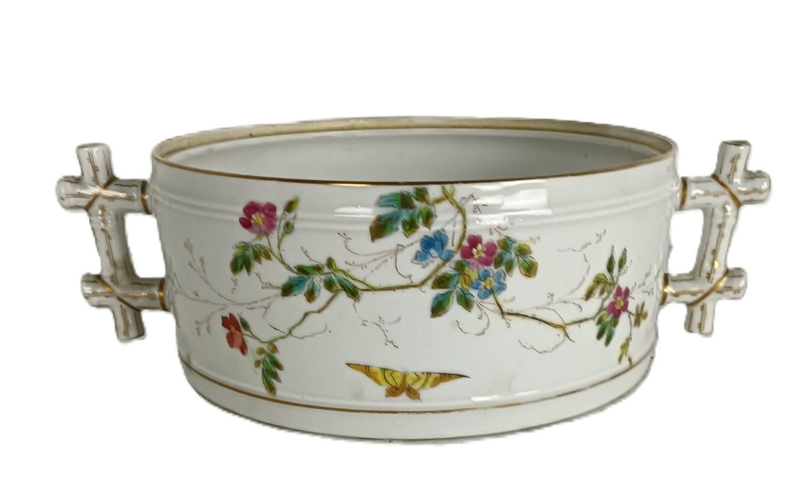 Victorian Antique Hand Painted Porcelain Serving Bowl Jardiniere Flower Pot Faux photo furniture