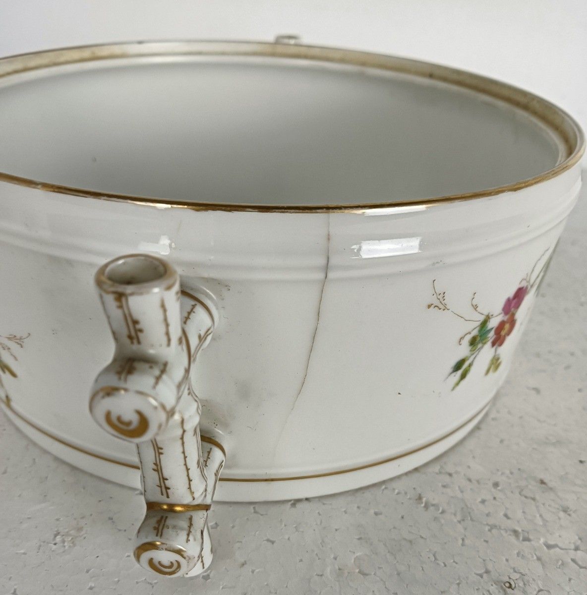Victorian Antique Hand Painted Porcelain Serving Bowl Jardiniere Flower Pot Faux photo Home Decor