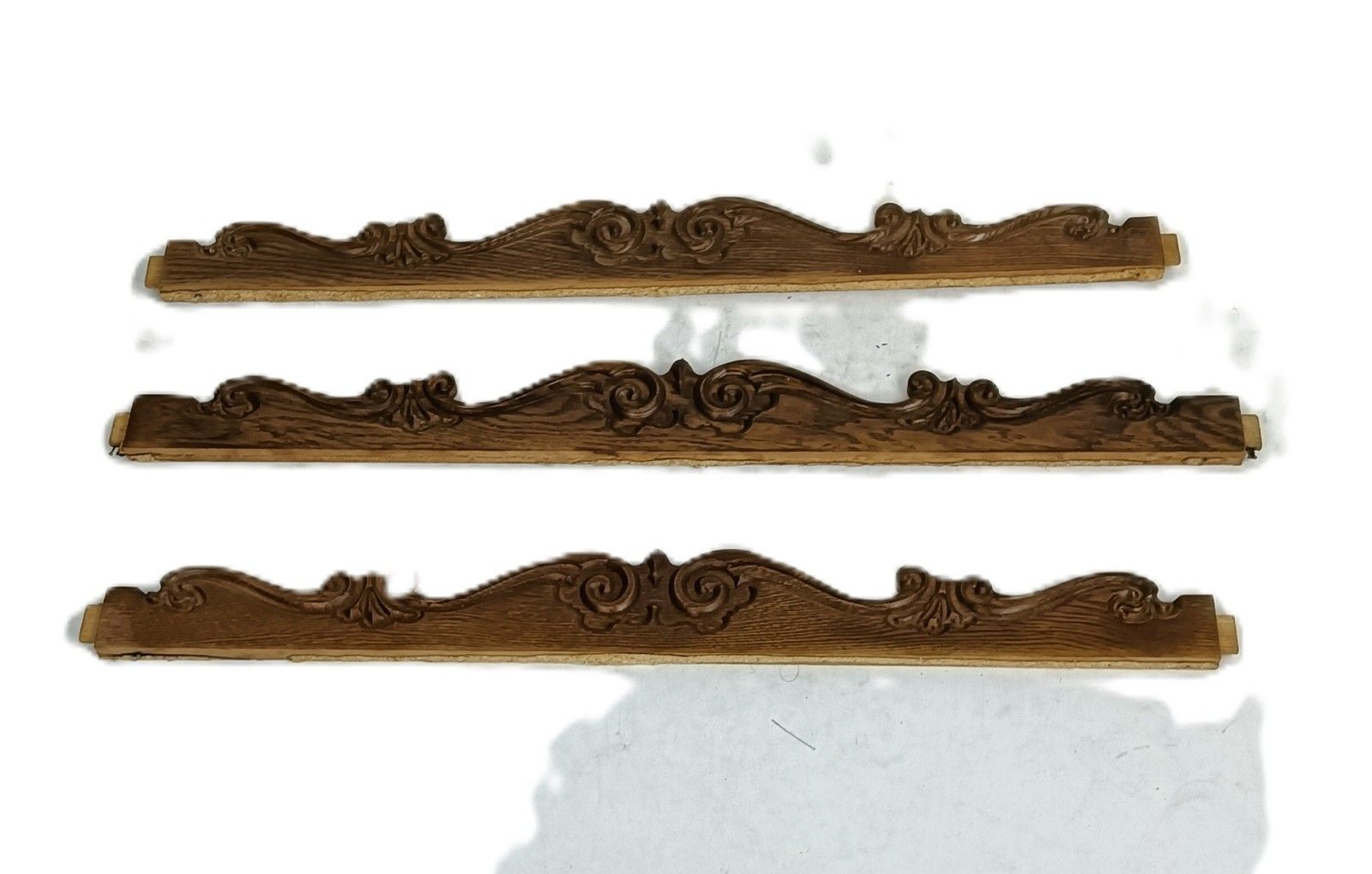 Set Of 3 Antique Carved Wooden Pediments Over Door Trims Reclaimed Architectural